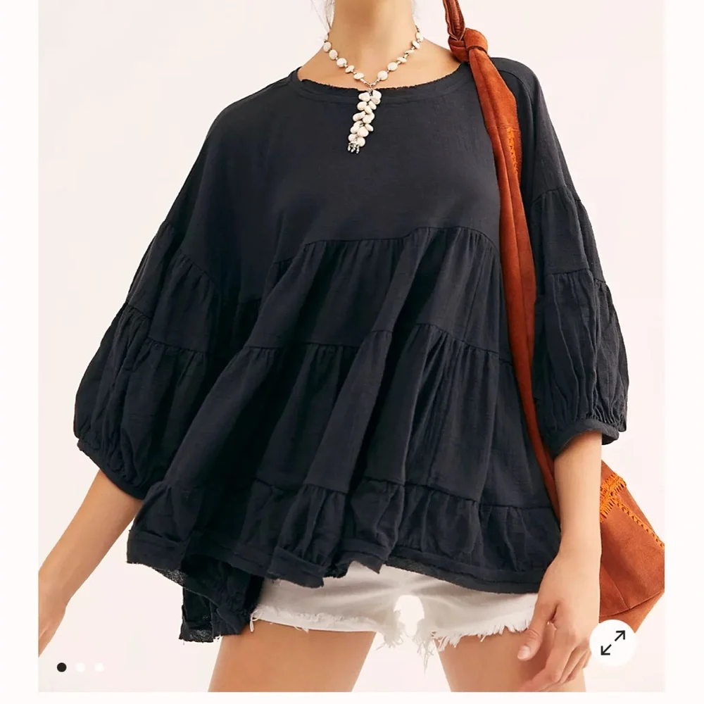 Free people Brianna tunic balloon sleeve open slit ruched flowy - Picture 12 of 15